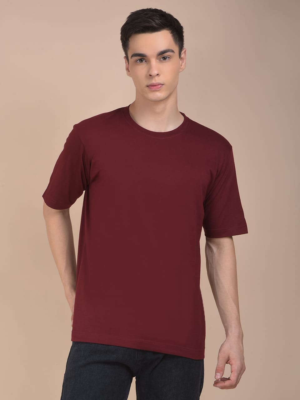 Men's Maroon Oversized Plain T-shirt