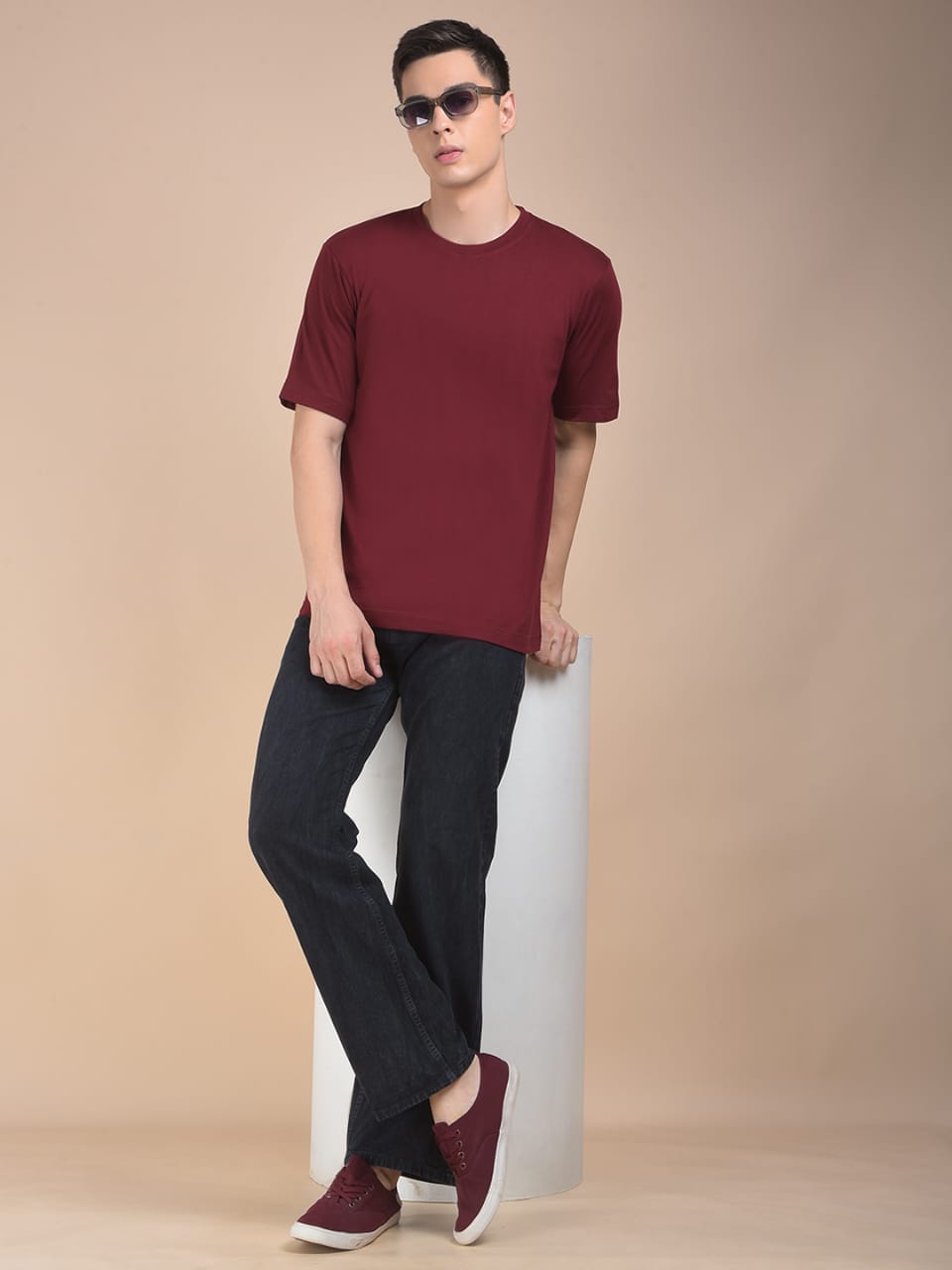 Men's Maroon Oversized Plain T-shirt